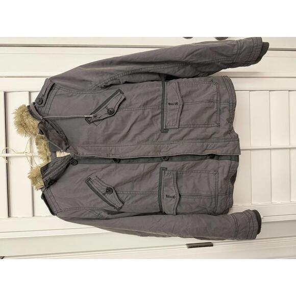 Aritzia Jackets & Blazers - Aritzia TNA Platoon military utility jacket in grey with a faux-fur lined hood.